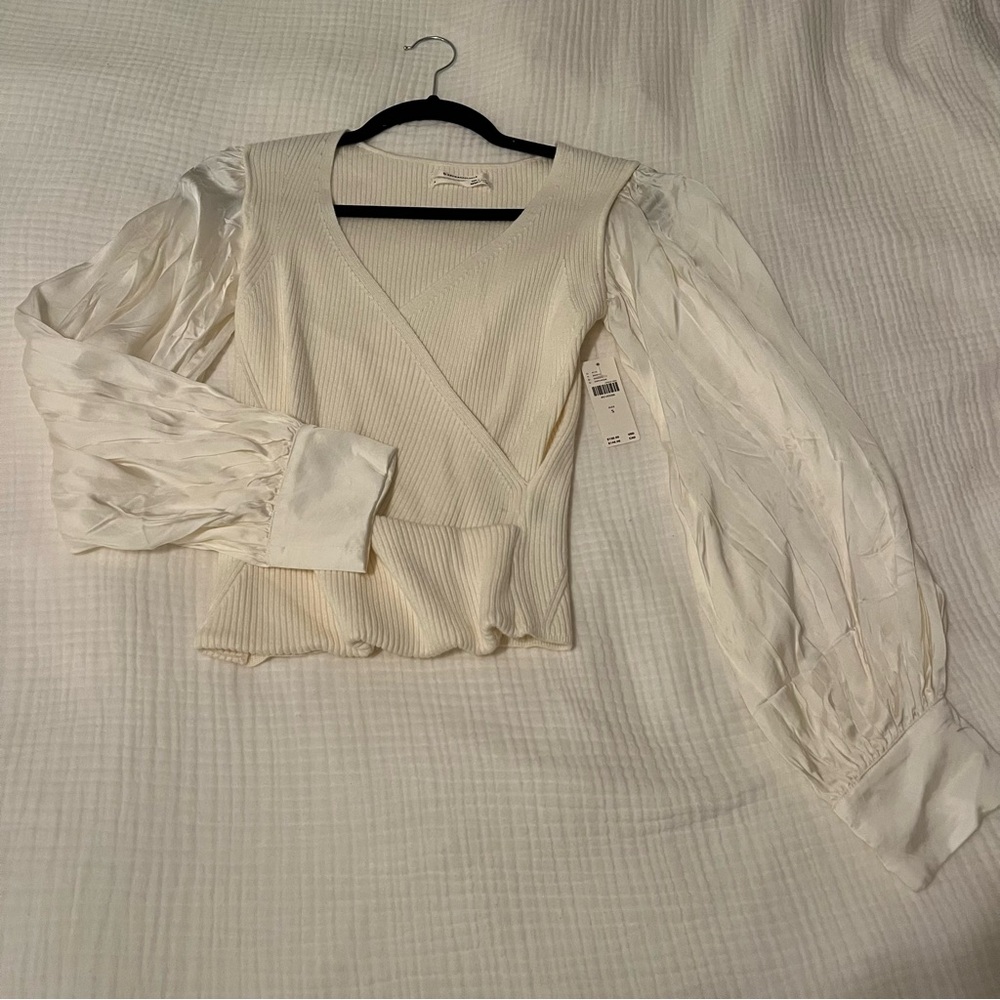 Anthropologie Twofer Faux Wrap Sweater in Ivory